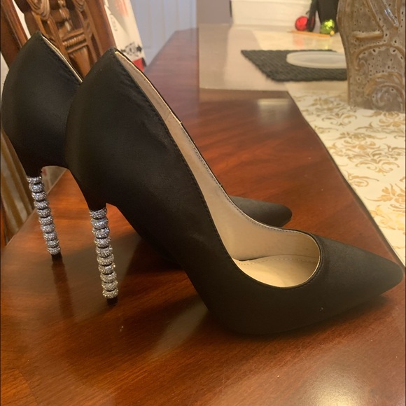 Jacobies Shoes - JACOBIES Woman's Pump Heels “DORSA “-  Black Satin  With Christals on heels.
